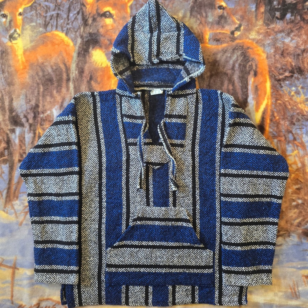 Mexican Knit Drug Rug Poncho Pullover Insulated Heavyweight Knit Hoodie Medium